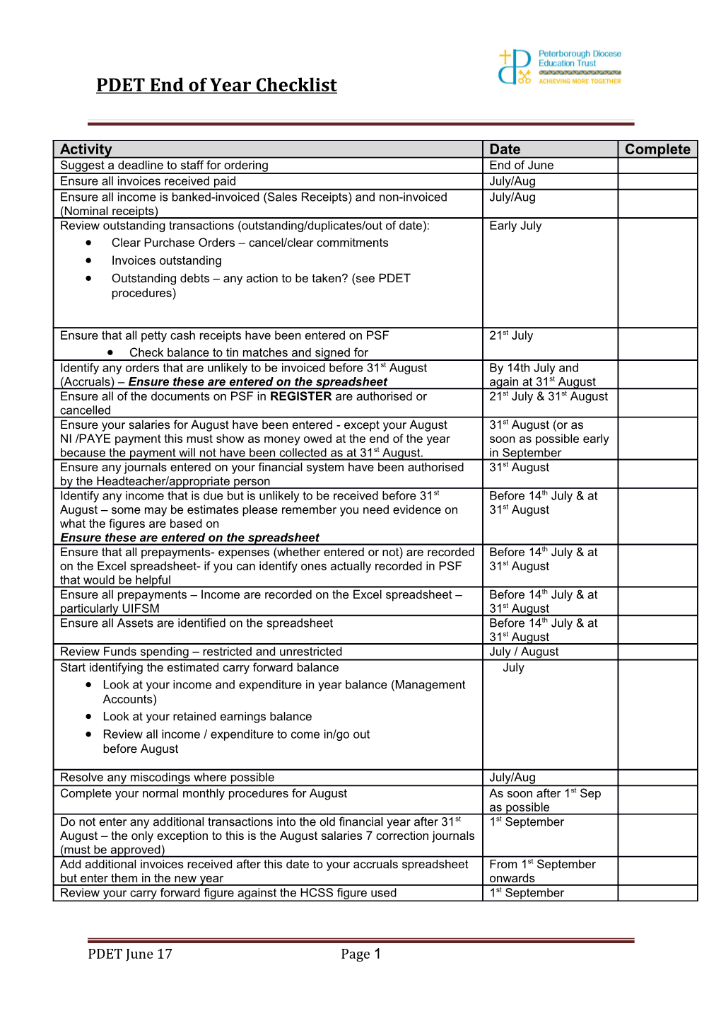 PDET End of Year Checklist