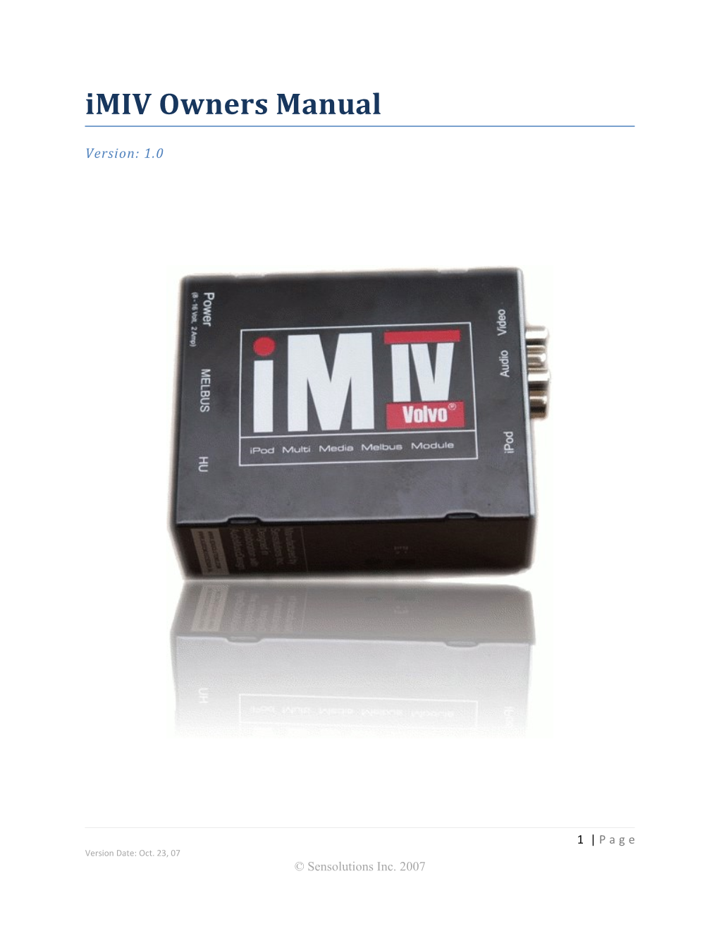 Imiv Owners Manual