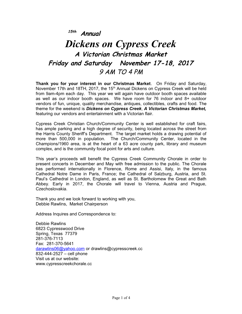 5Th Annual Dickens on Cypress Creek