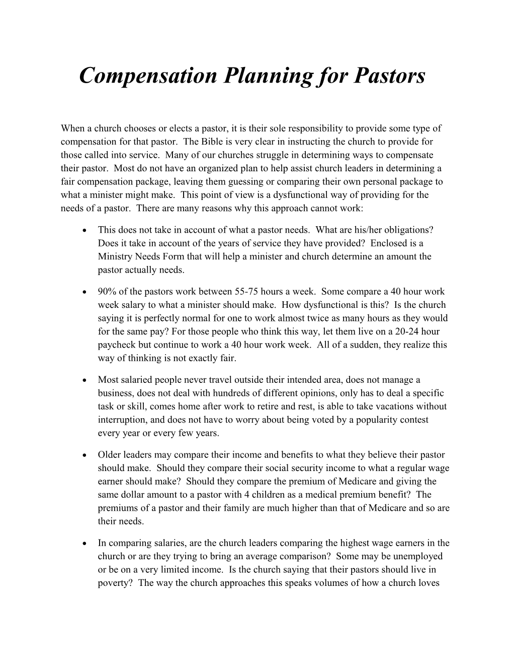 Compensation Planning for Pastors