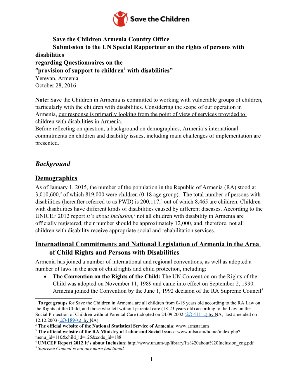 Submission to the UN Special Rapporteur on the Rights of Persons with Disabilities