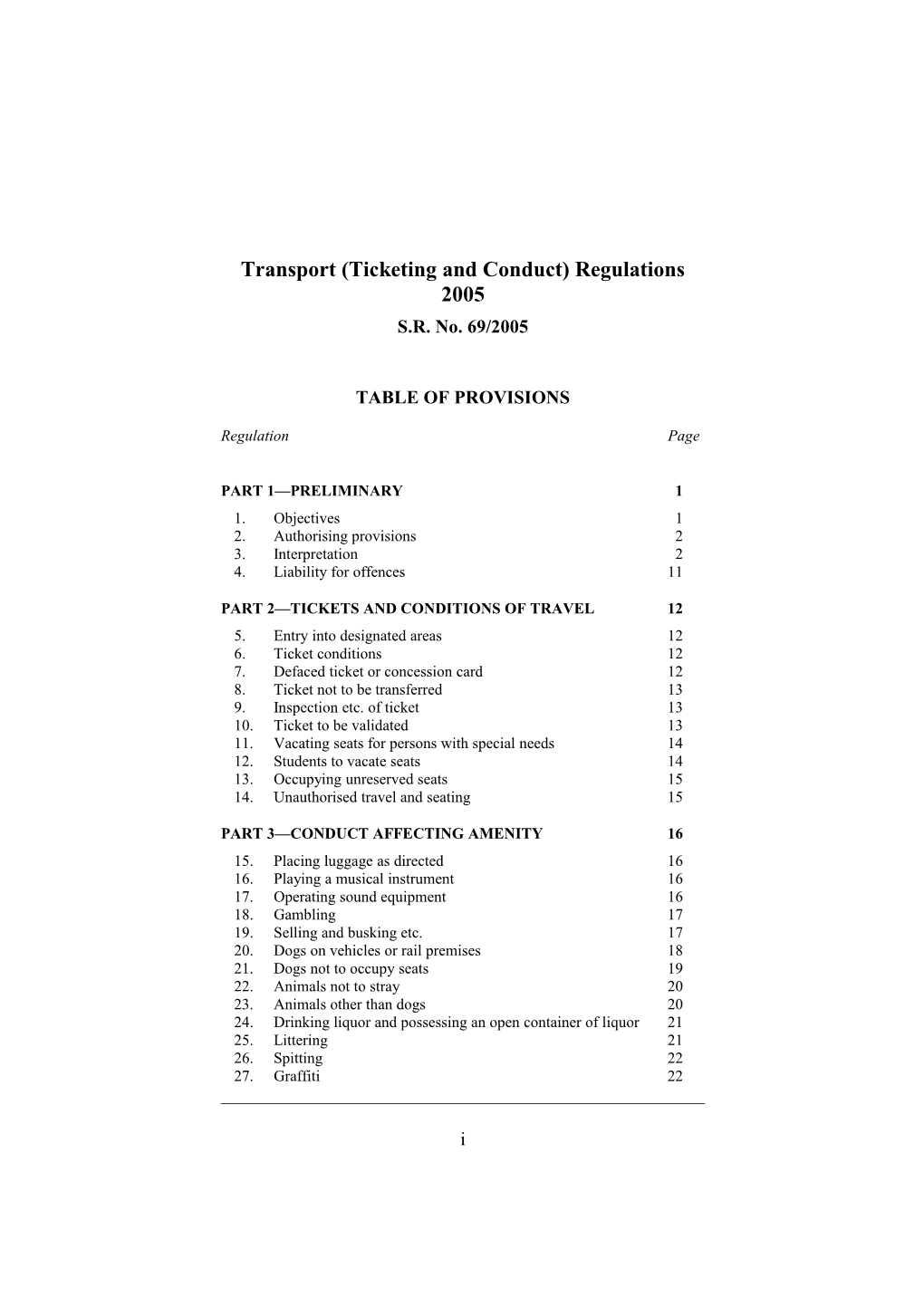 Transport (Ticketing and Conduct) Regulations 2005
