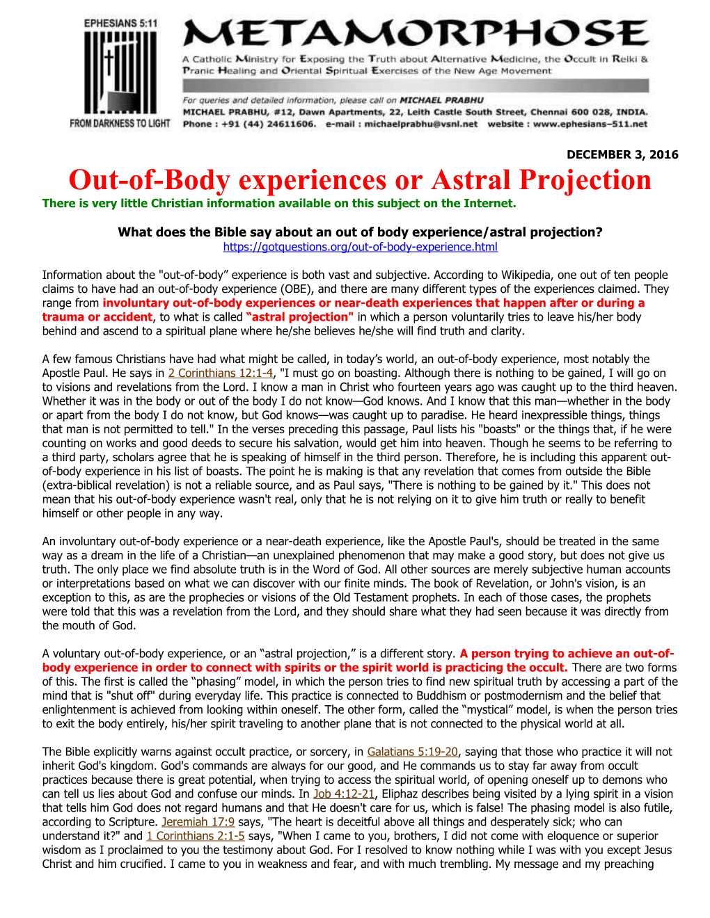 Out-Of-Body Experiences Or Astral Projection