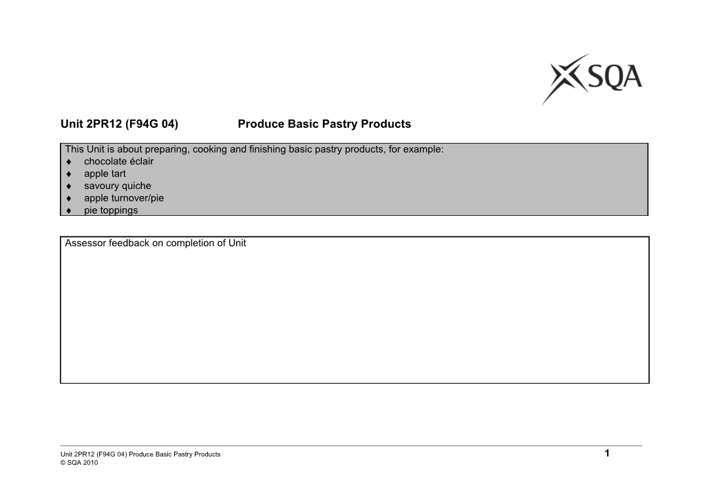 Unit 2PR12 (F94G 04) Produce Basic Pastry Products