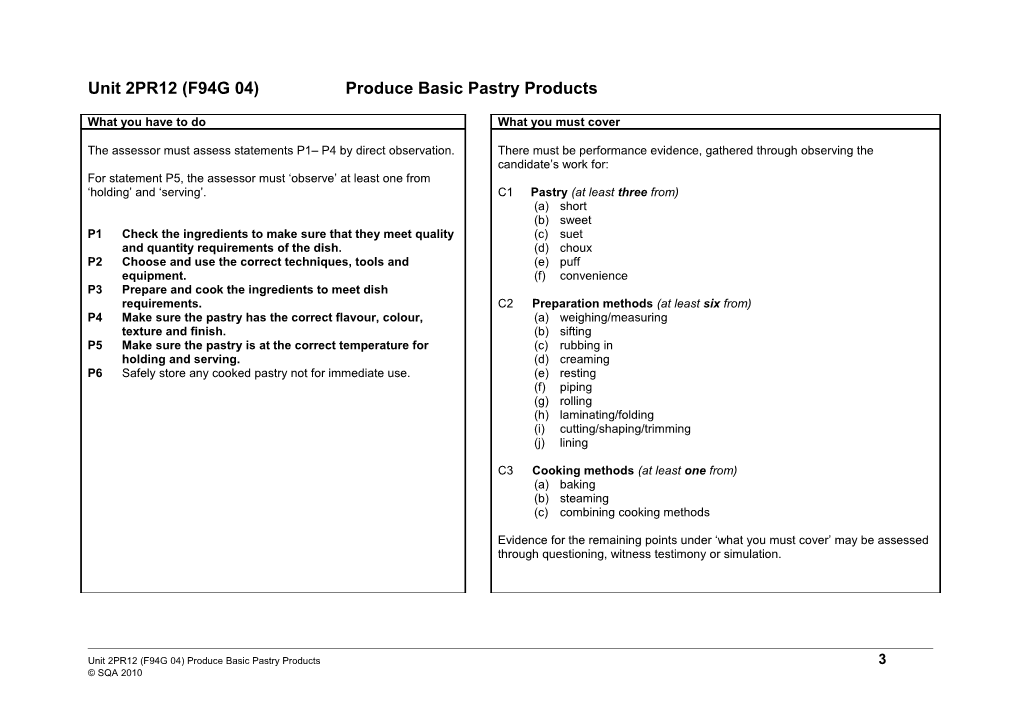 Unit 2PR12 (F94G 04) Produce Basic Pastry Products