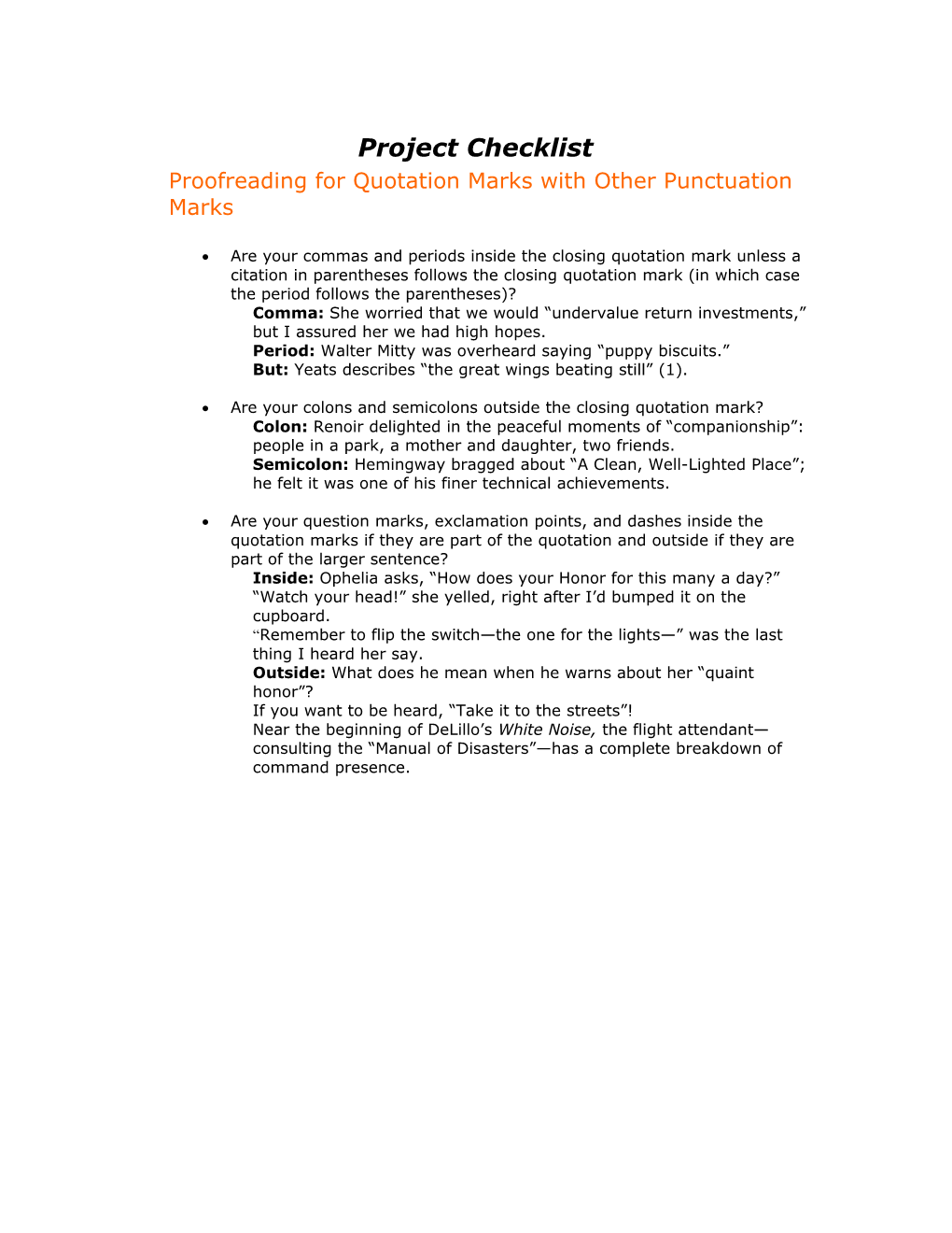 Project Checklist