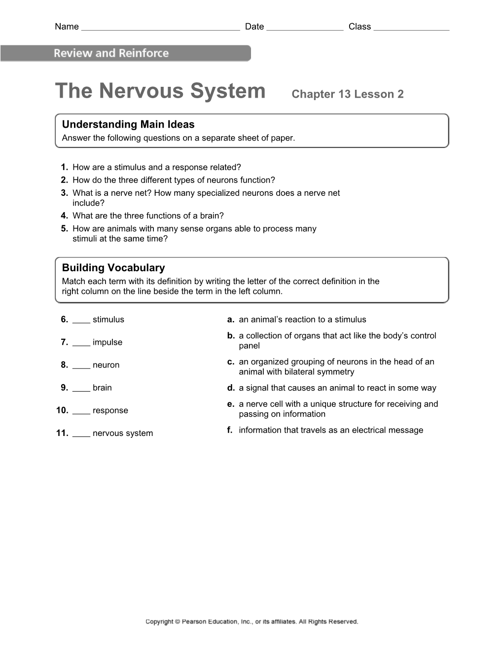 The Nervous Systemchapter 13 Lesson 2