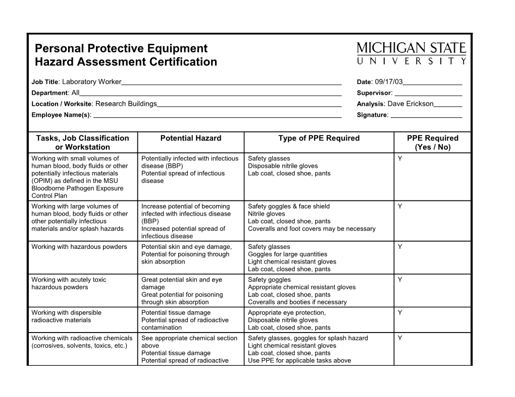 PPE Assessment Form - Lab Worker 2