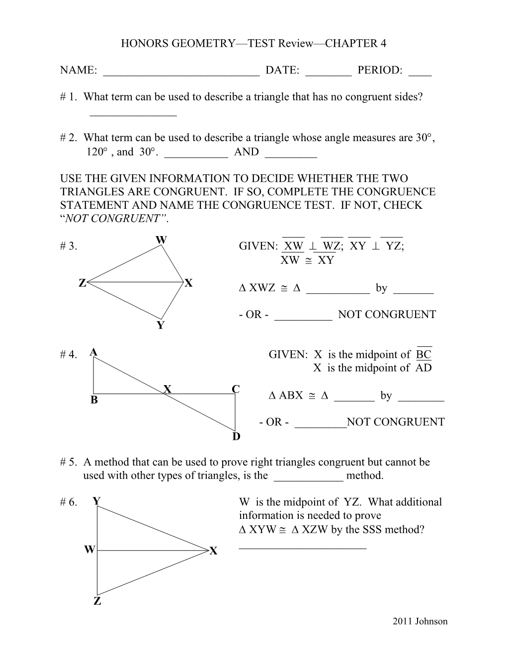 Honors Geometry Test Chapter 4