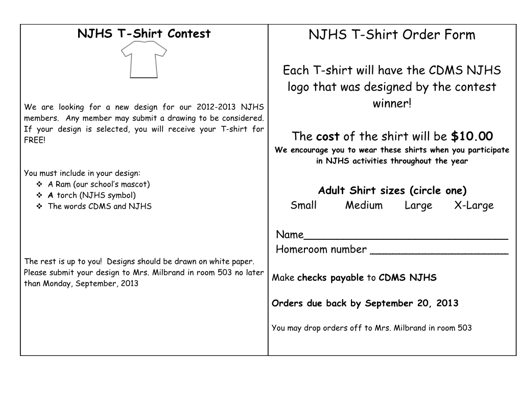 NJHS T-Shirt Order Form