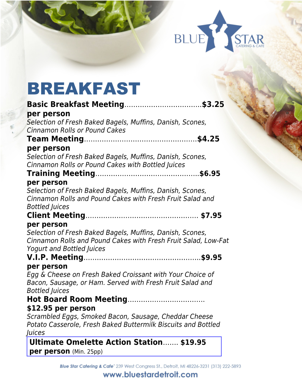 Basic Breakfast Meeting $3.25 Per Person