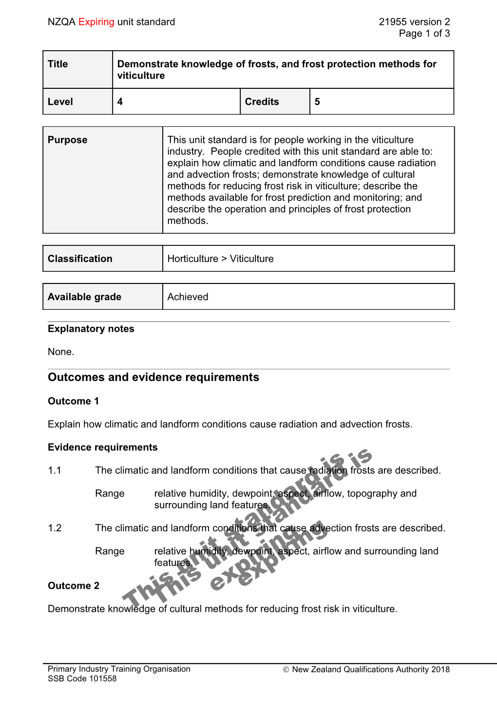 21955 Demonstrate Knowledge of Frosts, and Frost Protection Methods for Viticulture