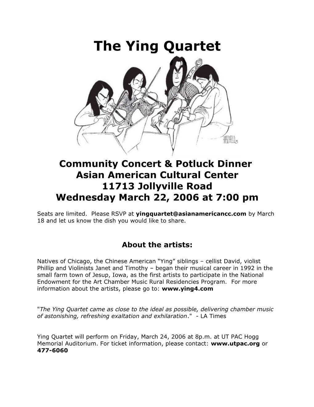 Community Concert & Potluck Dinner