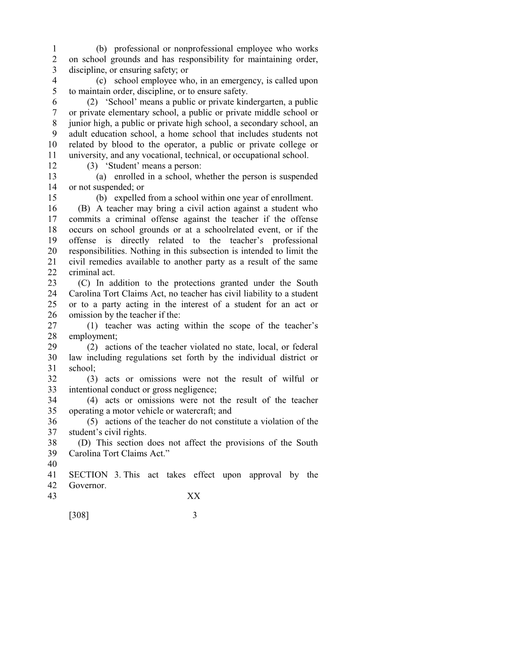 2015-2016 Bill 308: Teacher Protection Act - South Carolina Legislature Online