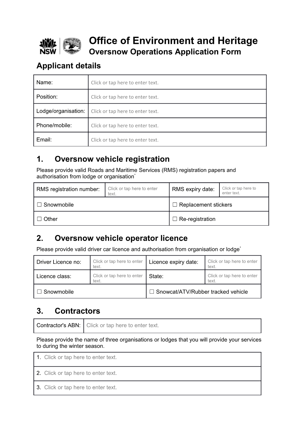 Oversnow Operations Application Form