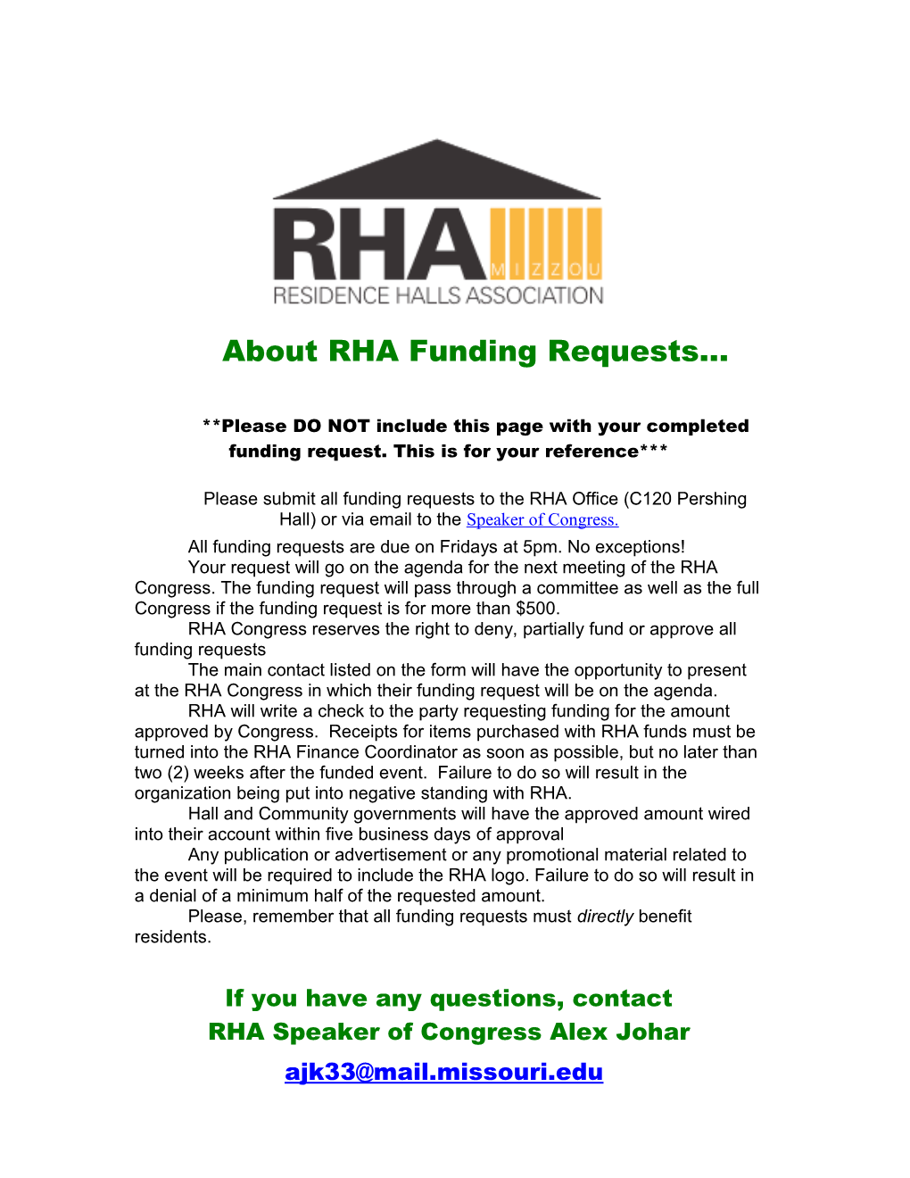 About RHA Funding Requests