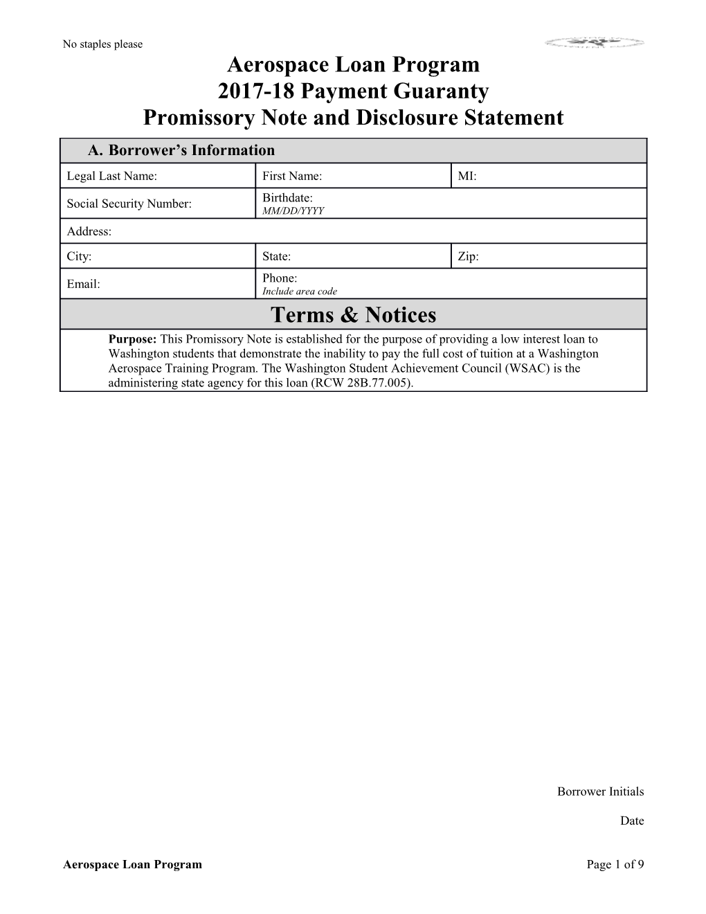 Promissory Note and Disclosure Statement