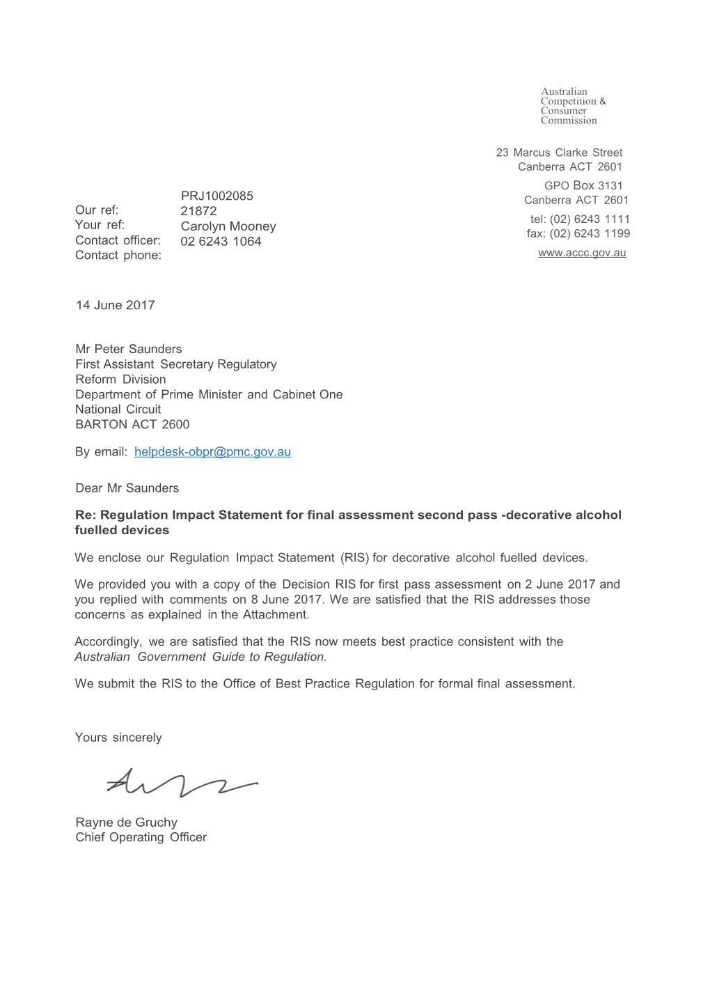 ACCC COO Certification Letter