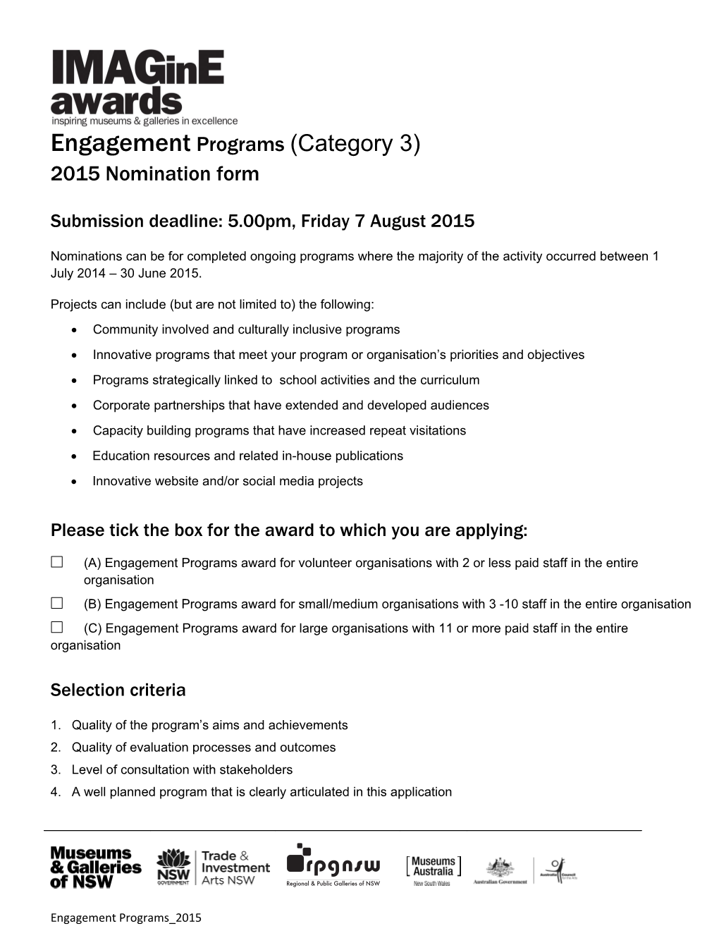 Engagement Programs (Category 3)