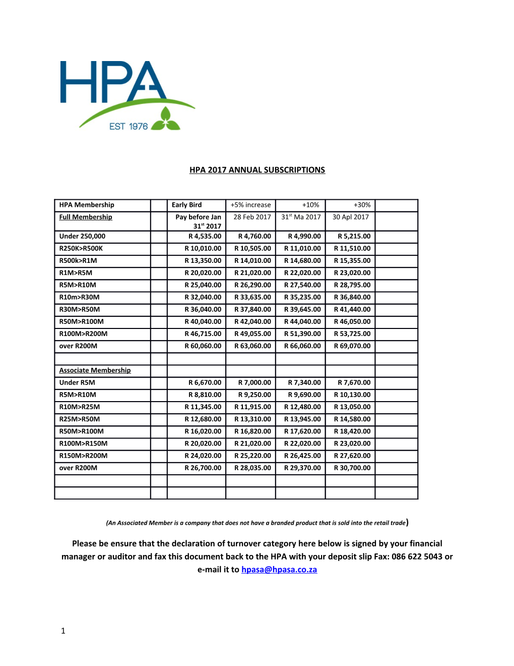 Hpa 2017 Annual Subscriptions