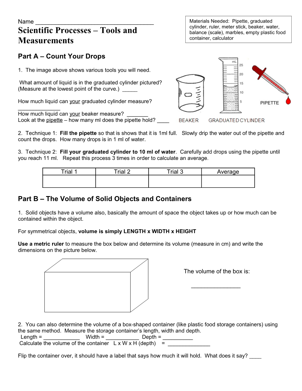 Scientific Processes Tools and Measurements