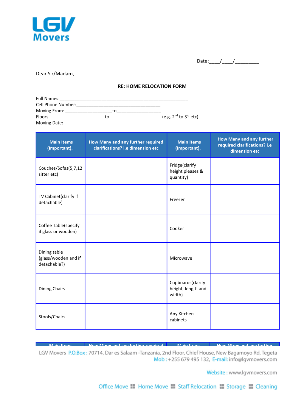 Re: Home Relocation Form