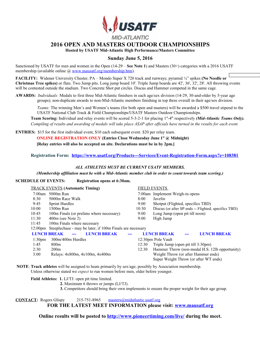 Mid-Atlantic Usatf 2004 Open and Masters Outdoor Championship