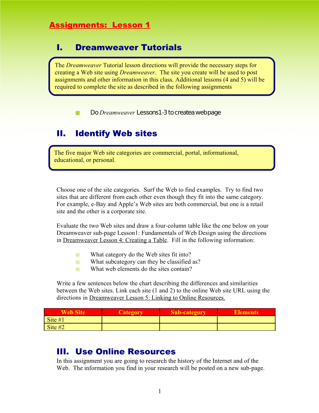 Lesson 1 - an Introduction to Dreamweaver