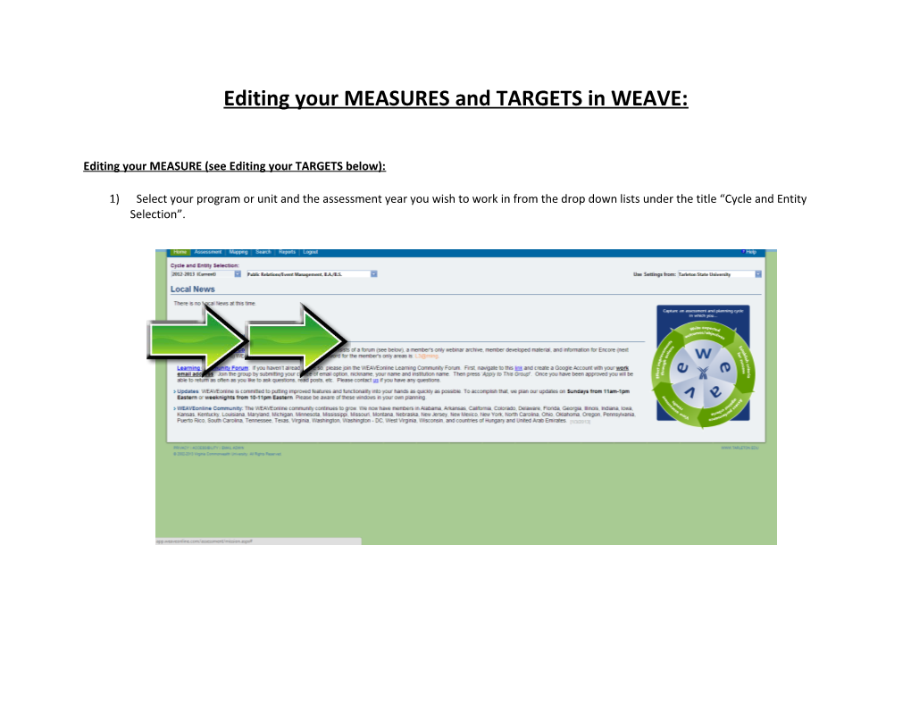 Editing Your MEASURES and TARGETS in WEAVE