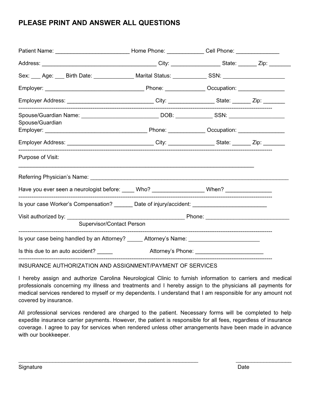 Please Print and Answer All Questions