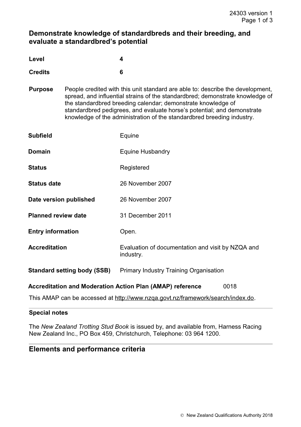 24303 Demonstrate Knowledge of Standardbreds and Their Breeding, and Evaluate a Standardbred