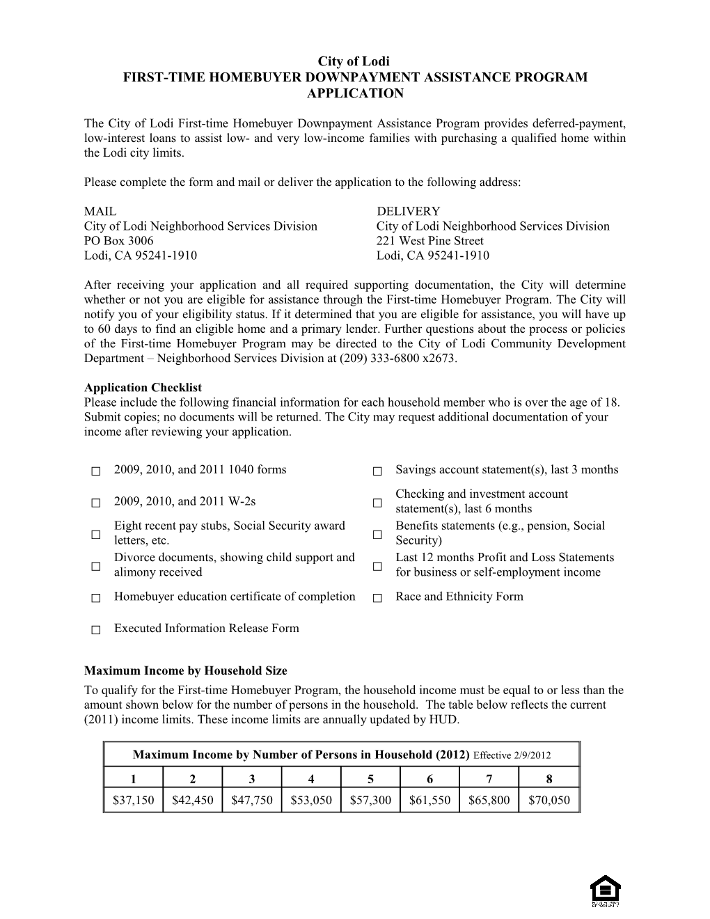 First-Time Homebuyer Downpayment Assistance Program Application