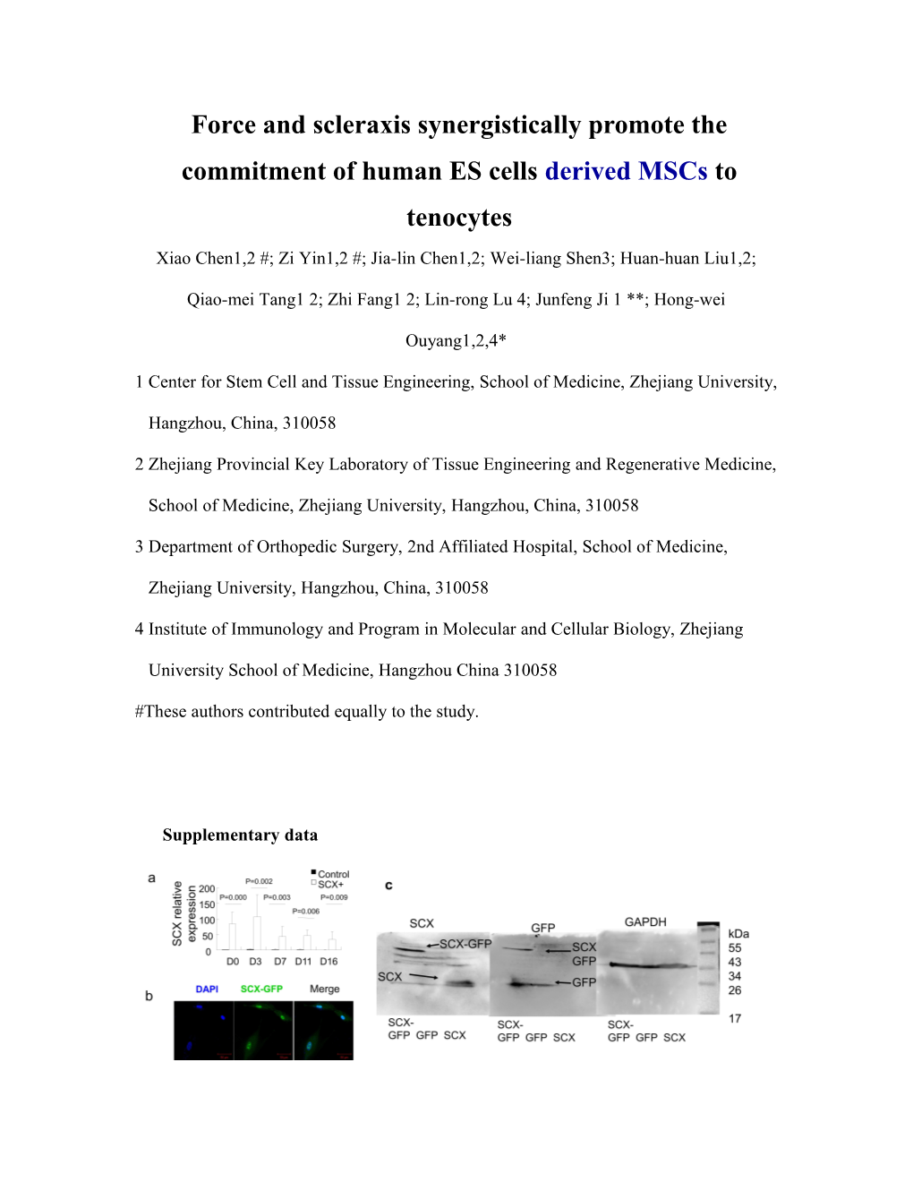 Force and Scleraxis Synergistically Promote the Commitment of Human ES Cells Derived Mscs