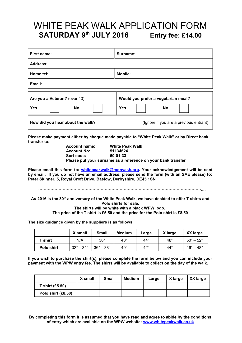 White Peak Walk Application Form