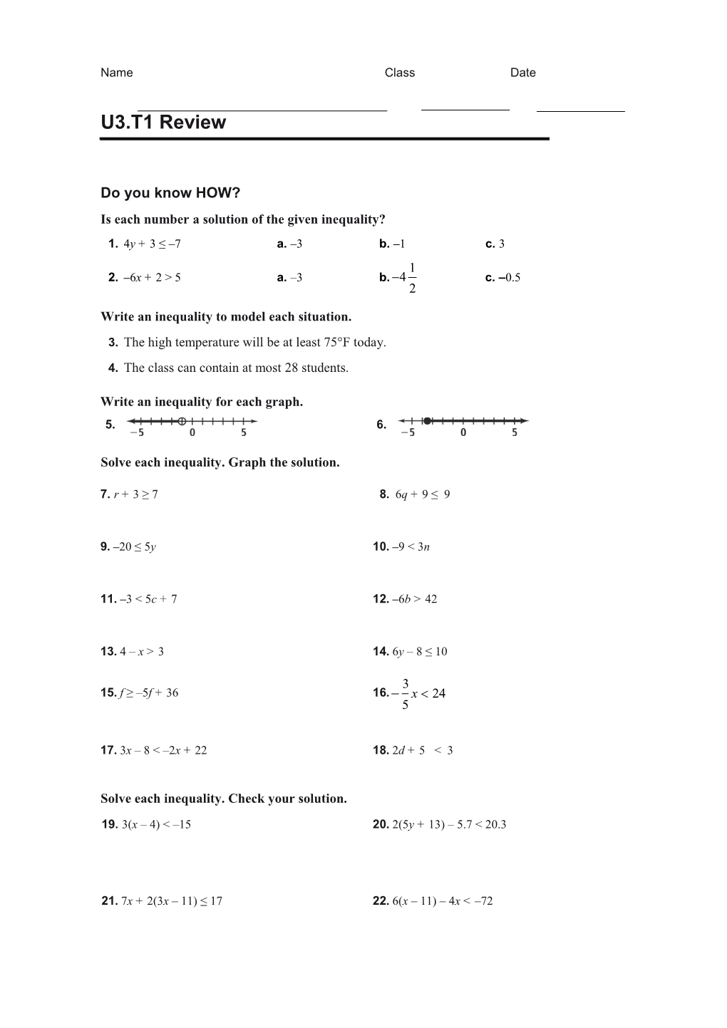 Is Each Number a Solution of the Given Inequality?