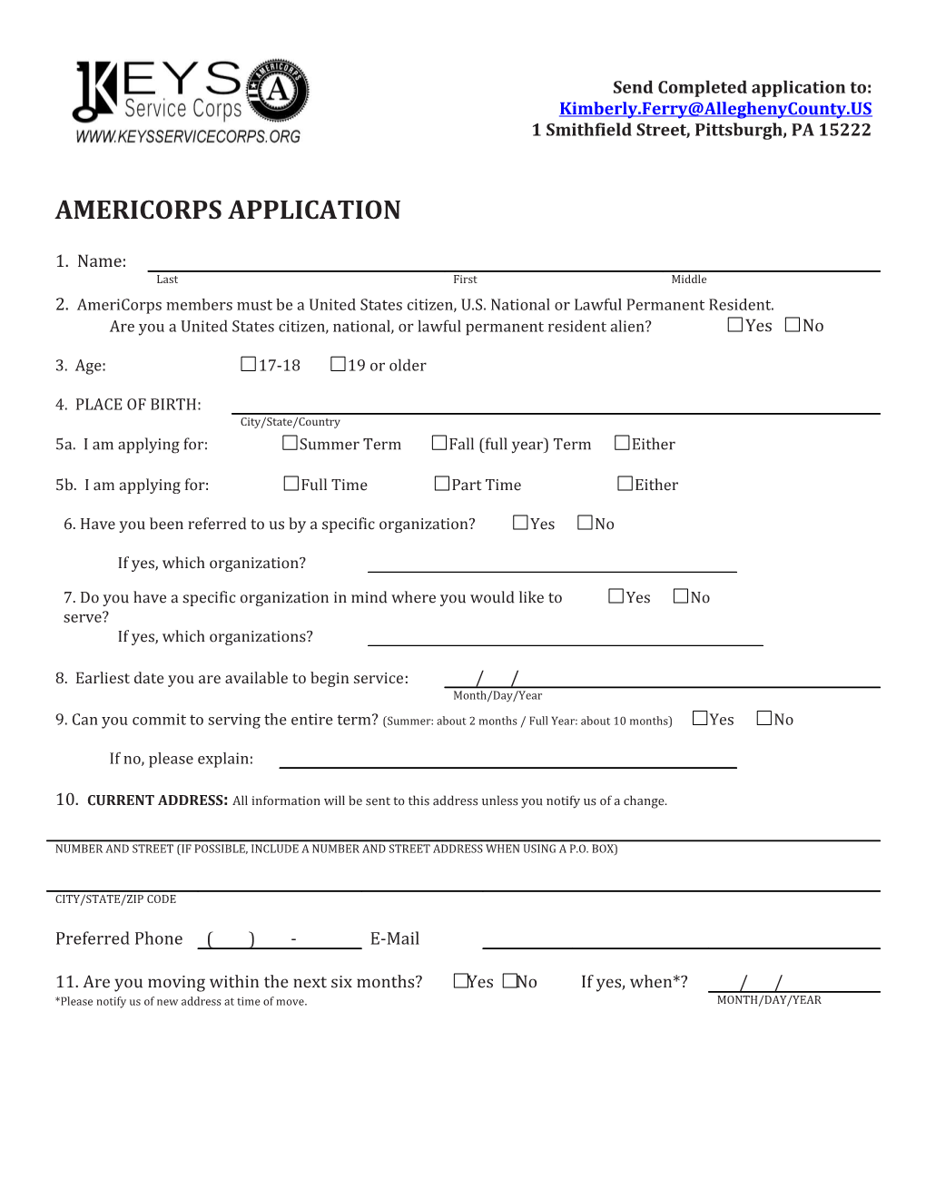 Send Completed Application To