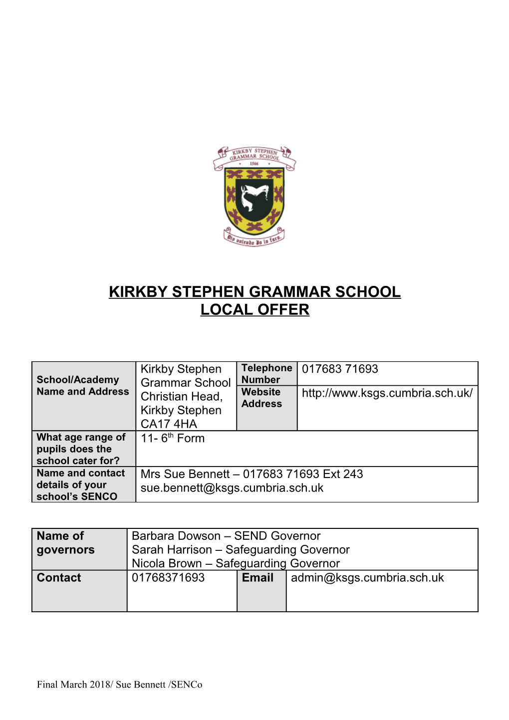 Local Offer: Template for Schools