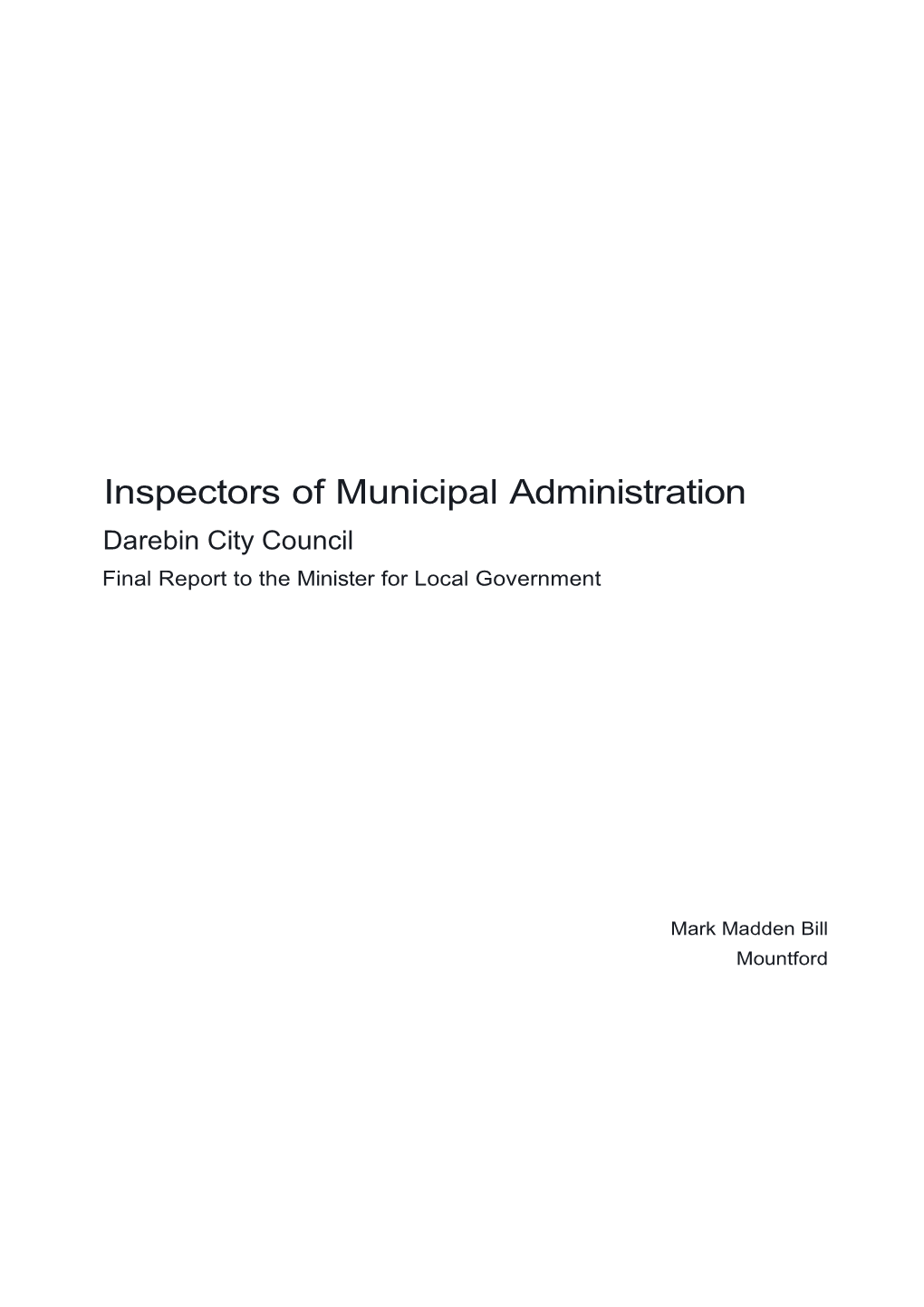 Final Report to the Minister for Local Government