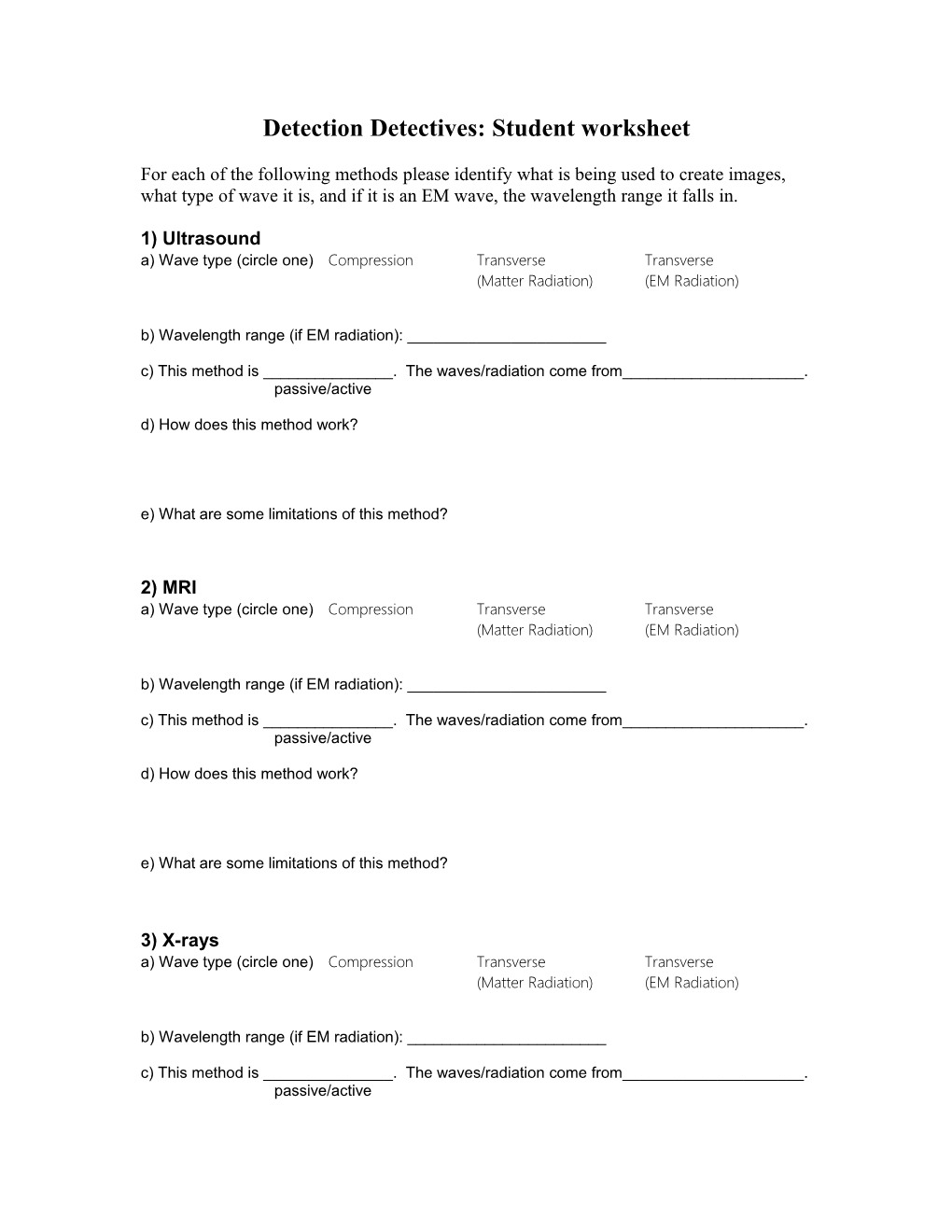 Detection Detectives: Student Worksheet