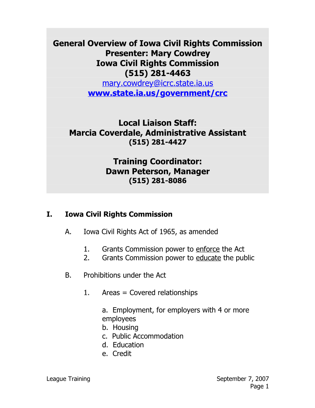 General Overview of Iowa Civil Rights Commission