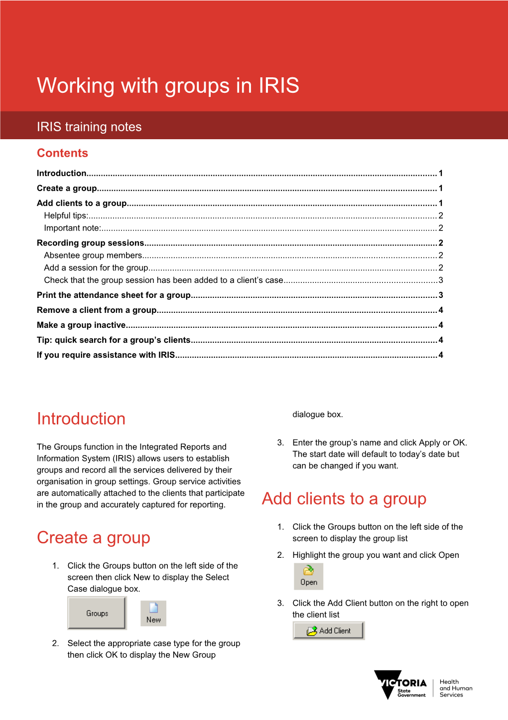 IRIS Training Notes - Working with Groups