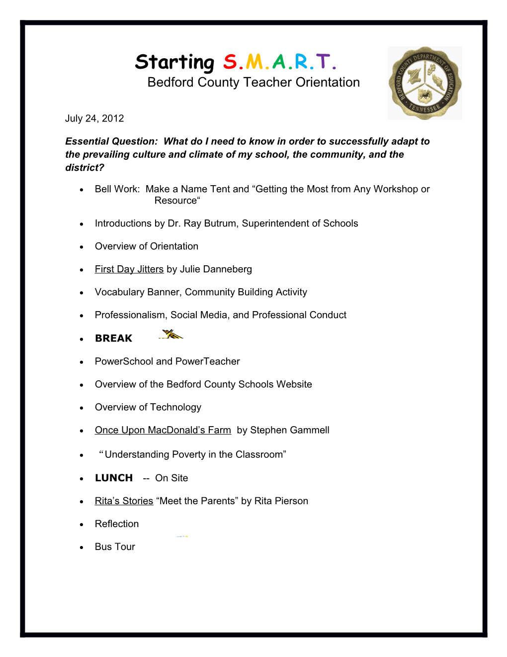 Bedford County Teacher Orientation