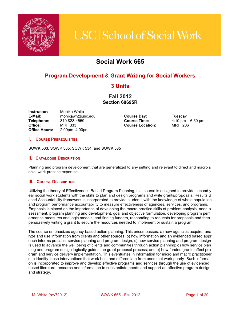School of Social Work Syllabus Template Guide s20