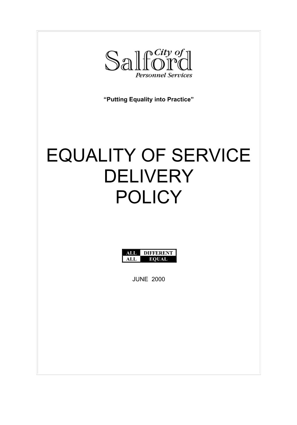 Equality of Service Delivery Policy