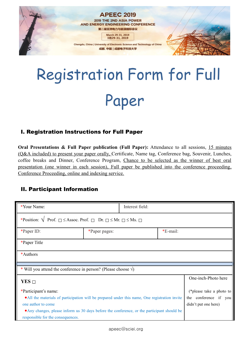 Registration Form for Full Paper