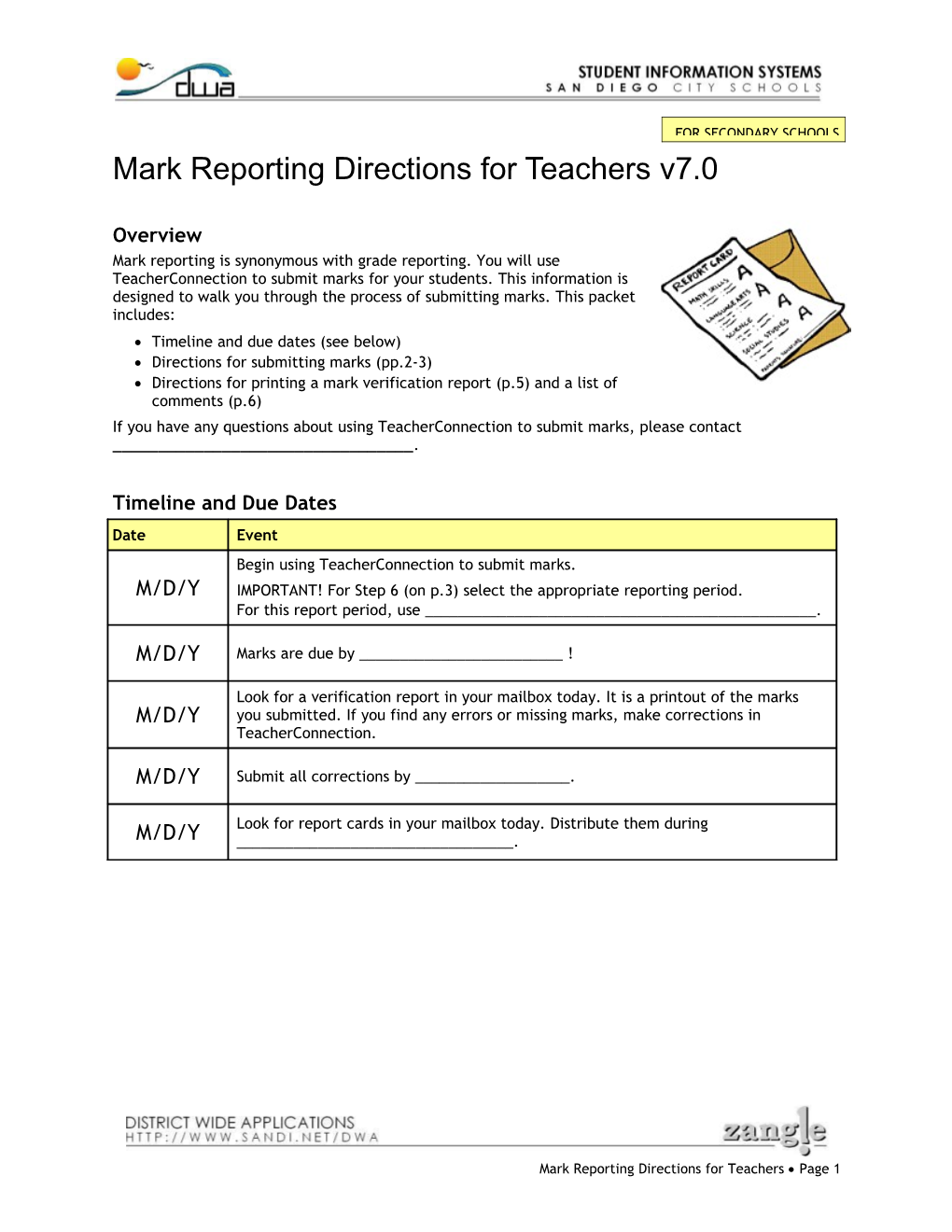 Mark Reporting Directions for Teachers