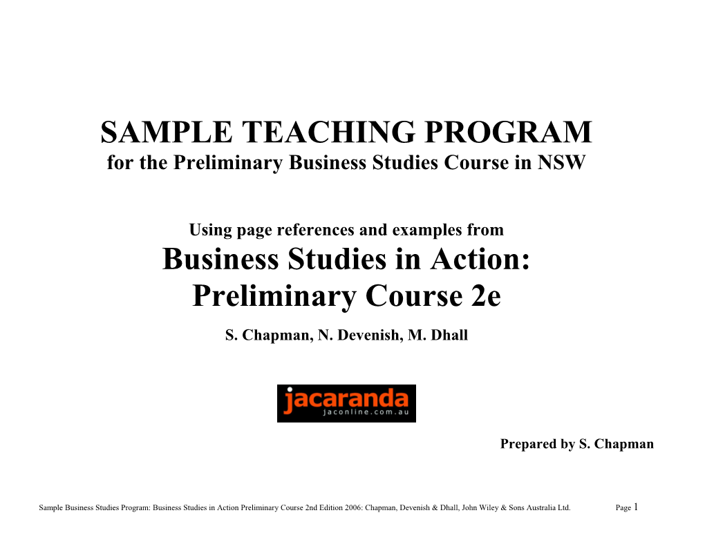 Sample Teaching Program