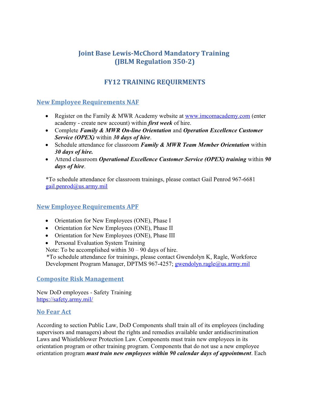 Joint Base Lewis-Mcchord Mandatory Training