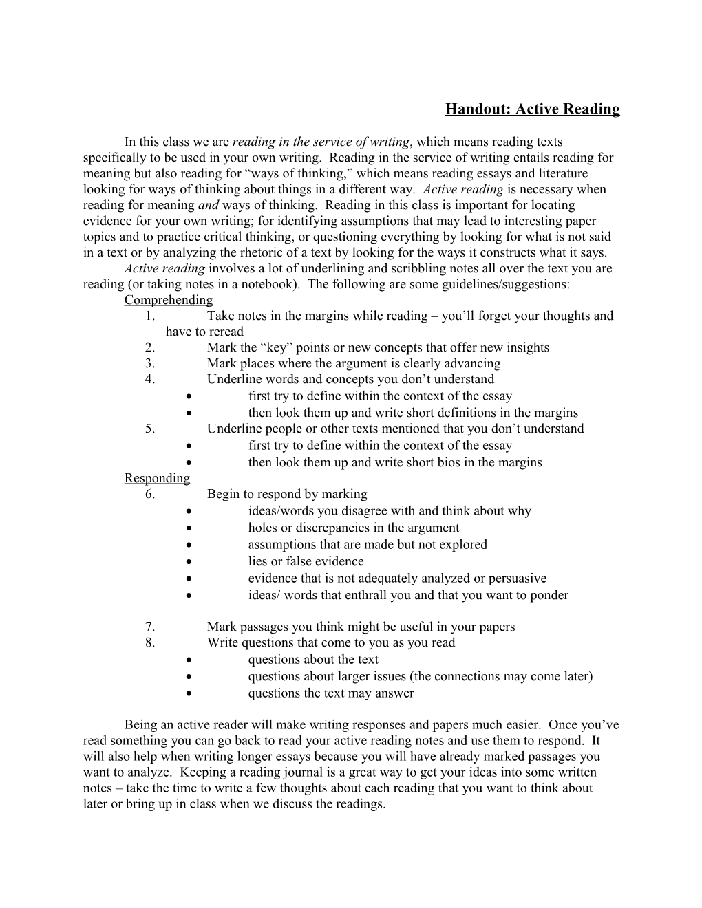 Handout: Active Reading