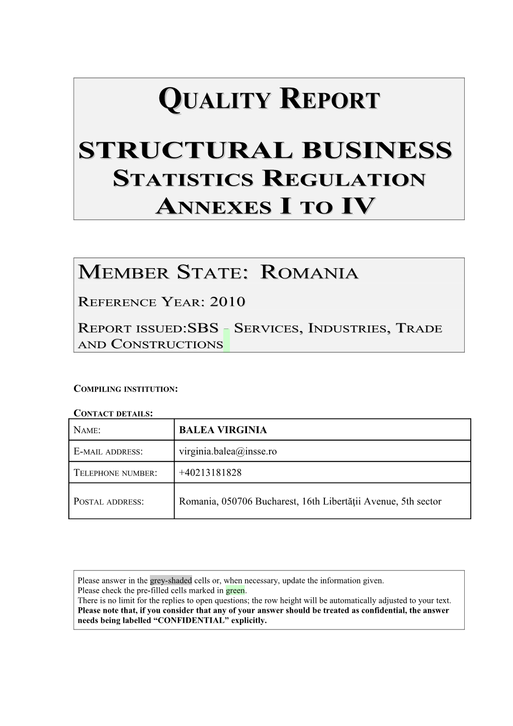 STRUCTURAL BUSINESS Statistics Regulation Annexes I to IV